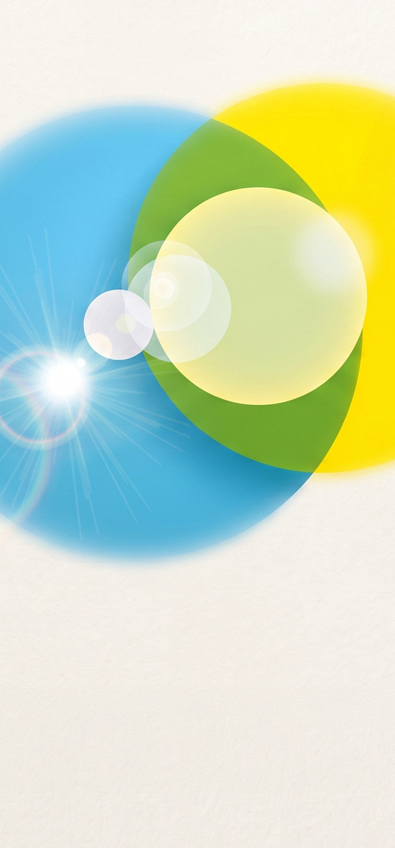 Immagine con bolle colorate su sfondo bianco.