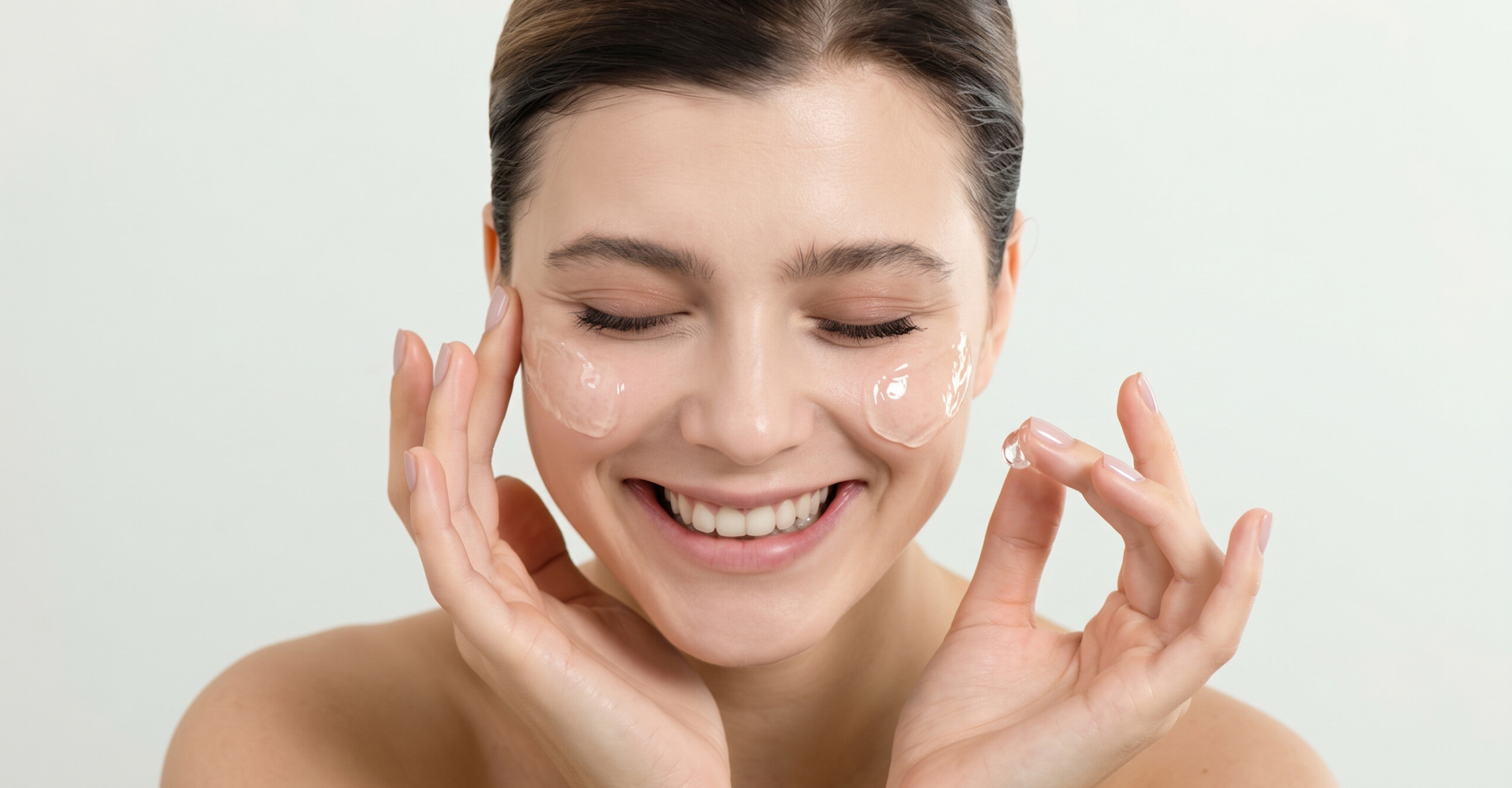 Immagine di una ragazza che sorride, molto naturale, con due linee di tonico sulle guance